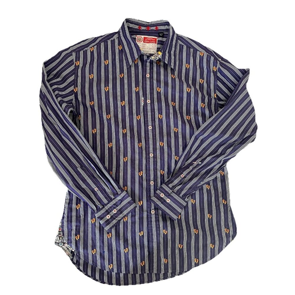 Robert Graham Button Up Dress Shirt Sz XL Purple Embroidered Sandals 100% Cotton